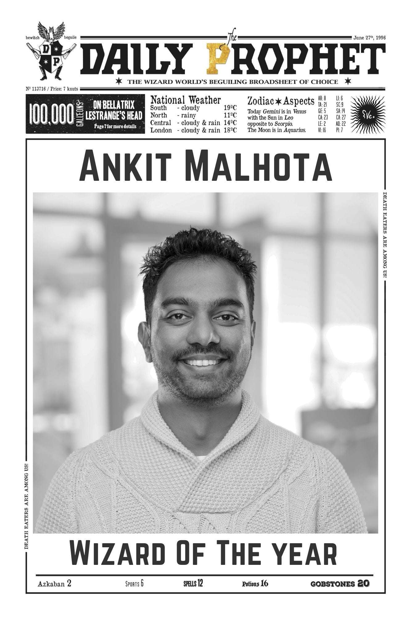 Personalized Daily prophet Print ( add on )