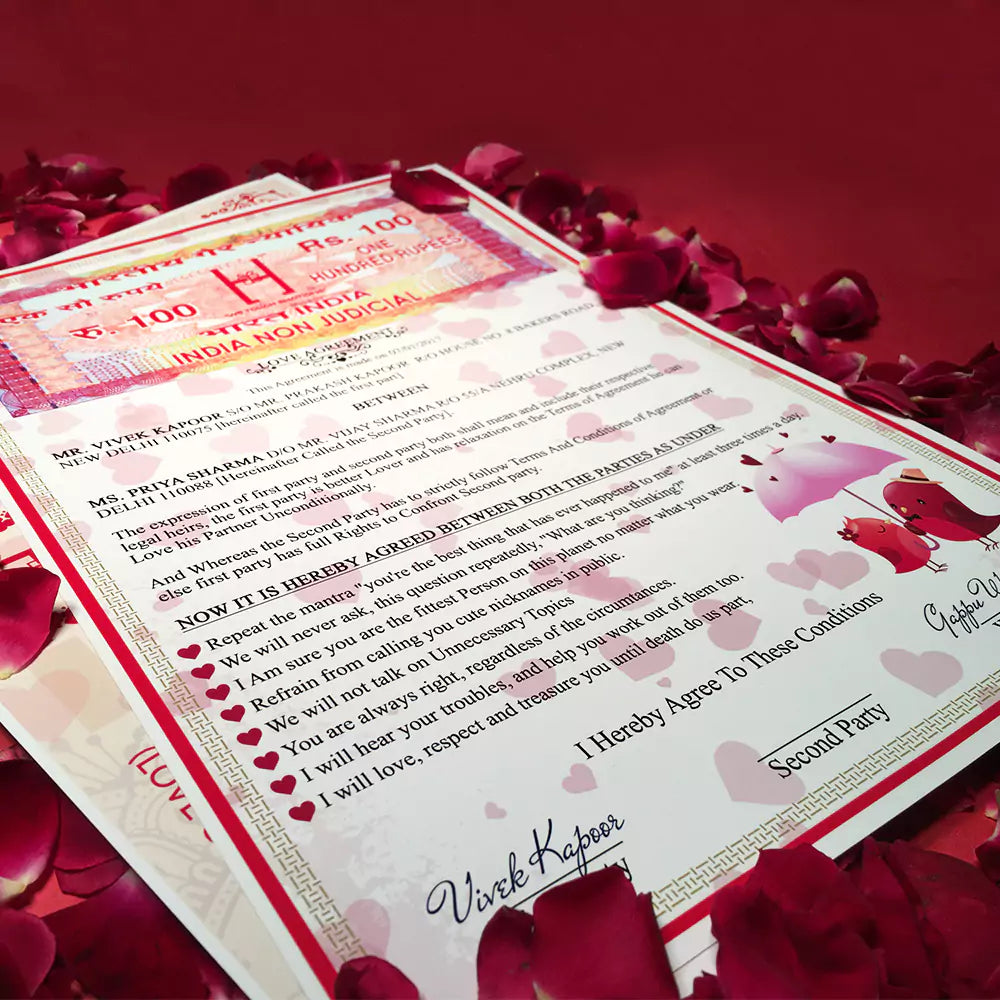 Personalized Love Contract with Certificate