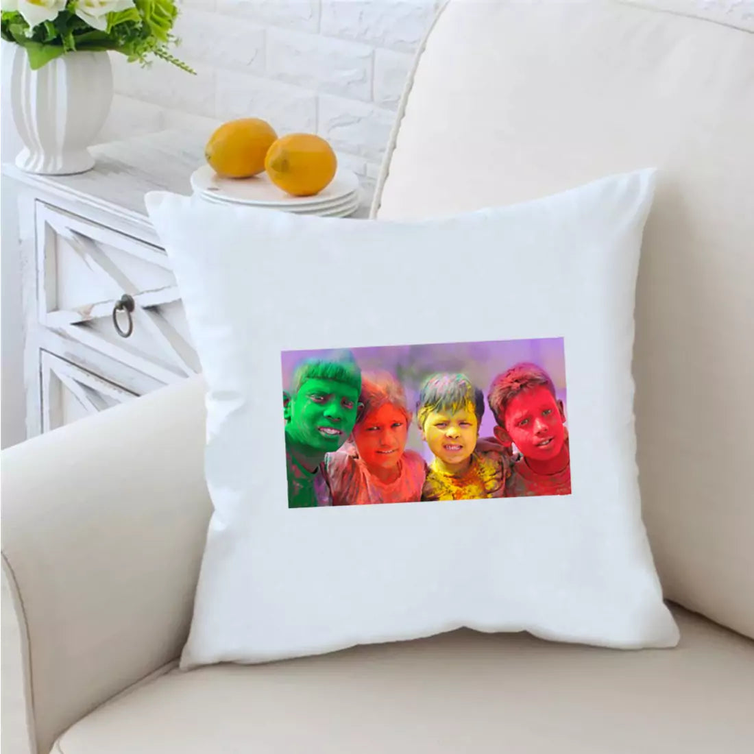 Personalized 16 inches White Cushion With Filling