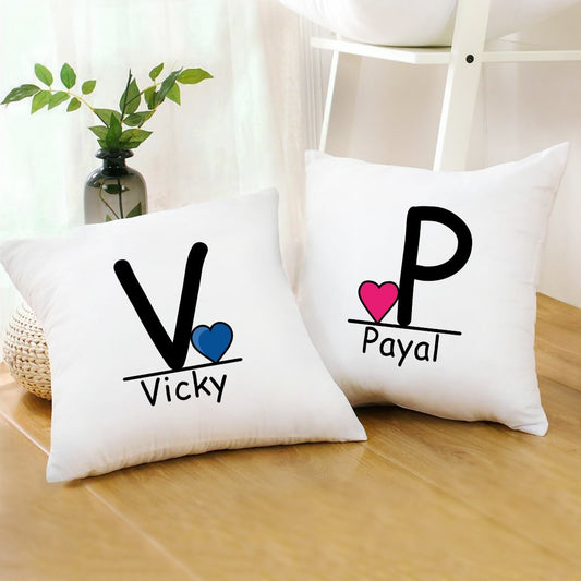Personalized Name Couple Cushion With Filler - Happy Jugnu