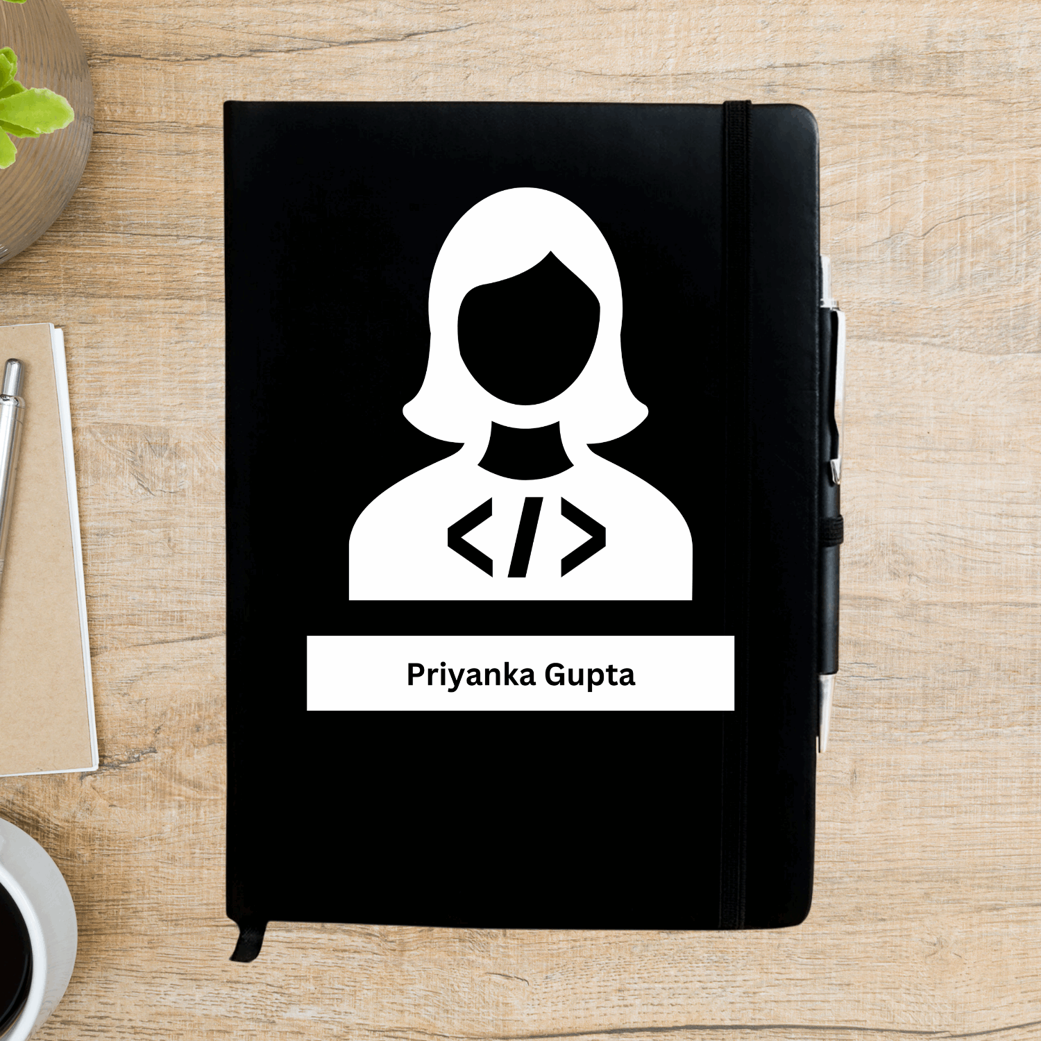 Coder Female Silhouette Personalized Diary - Happy Jugnu