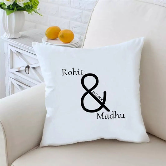 Anniversary Date 16 inches White Cushion With Filling - Happy Jugnu