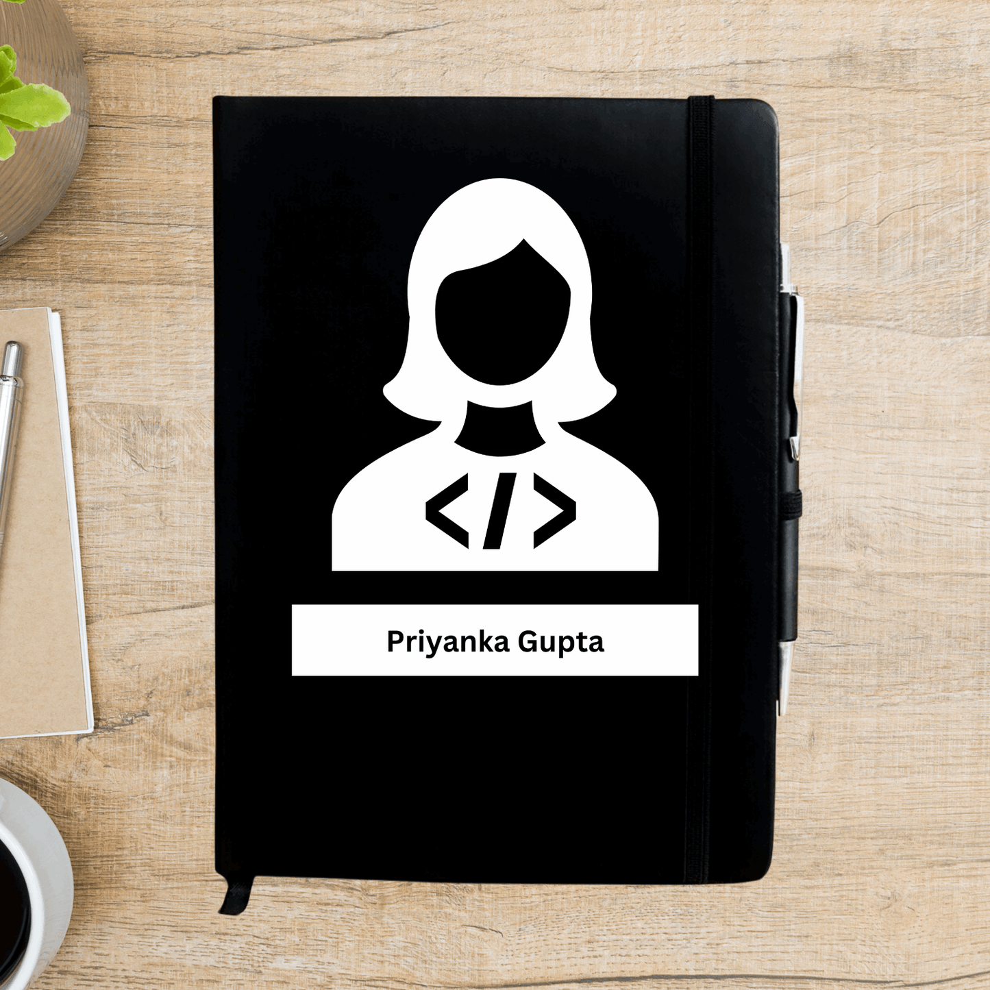 Coder Female Silhouette Personalized Diary - Happy Jugnu