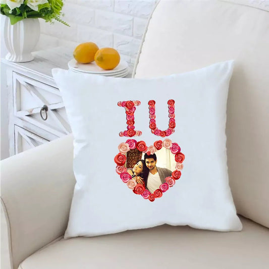 I Love You Rose Heart 16 inches White Cushion With Filling - Happy Jugnu