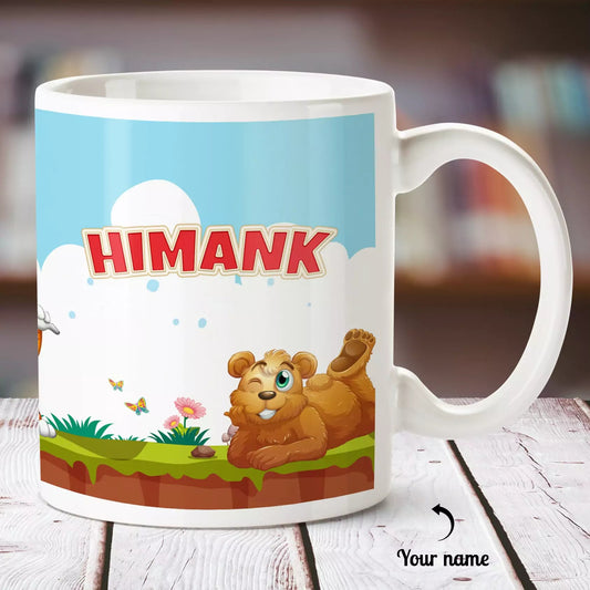 Jungle Theme Personalized Name White Mug - Happy Jugnu