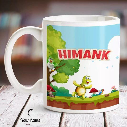 Jungle Theme Personalized Name White Mug - Happy Jugnu