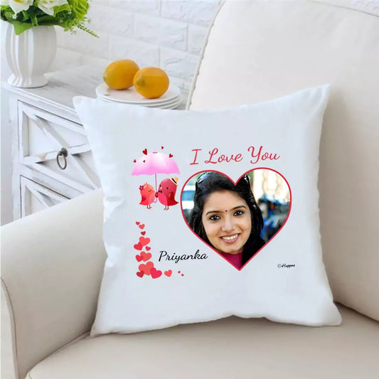 Love Bird Personalize 16 inches White Cushion With Filling - Happy Jugnu