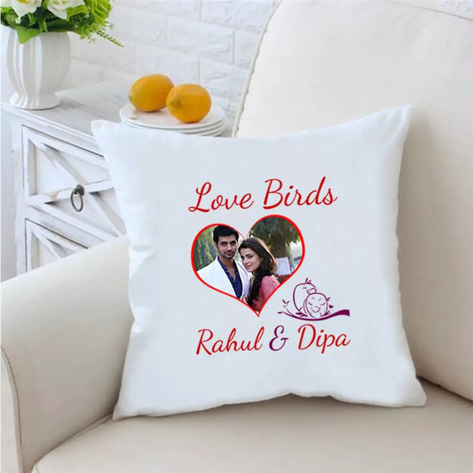 Love Heart Birds 16 inches White Cushion With Filling - Happy Jugnu