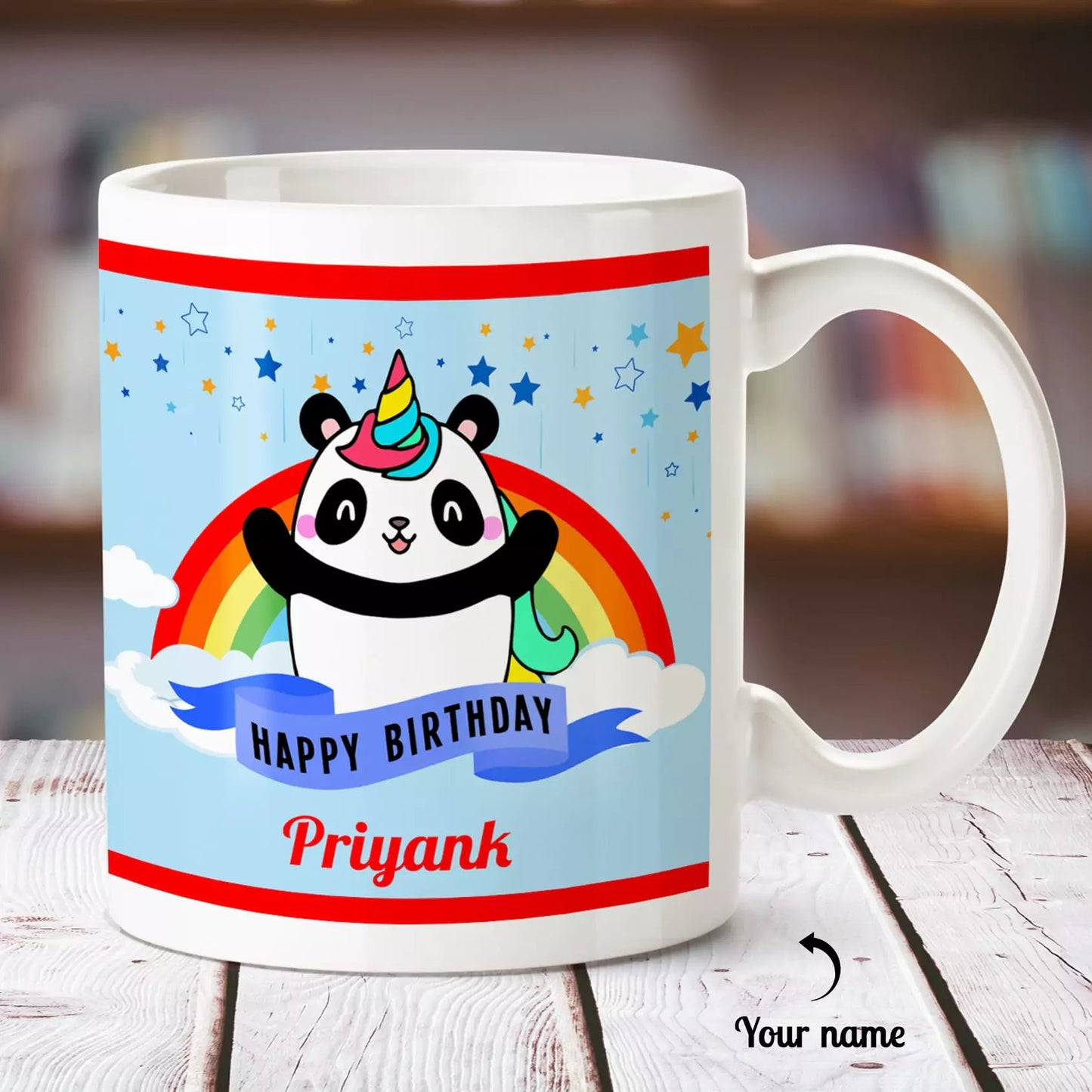 Panda Theme Happy Birthday Personalized Name White Mug - Happy Jugnu
