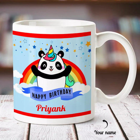 Panda Theme Happy Birthday Personalized Name White Mug - Happy Jugnu