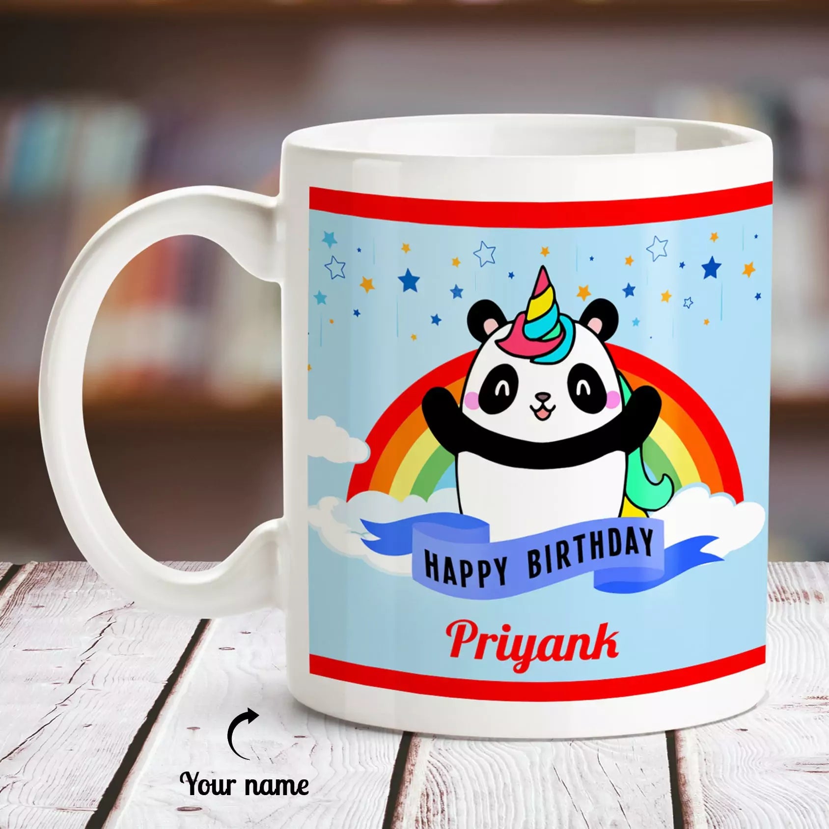 Panda Theme Happy Birthday Personalized Name White Mug - Happy Jugnu