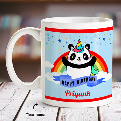Panda Theme Happy Birthday Personalized Name White Mug - Happy Jugnu