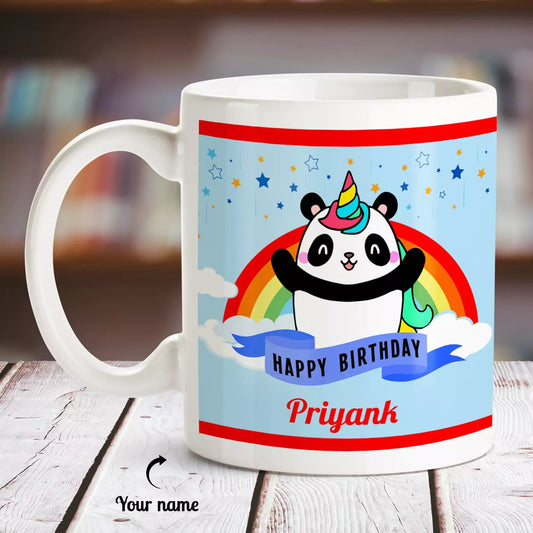 Panda Theme Happy Birthday Personalized Name White Mug - Happy Jugnu