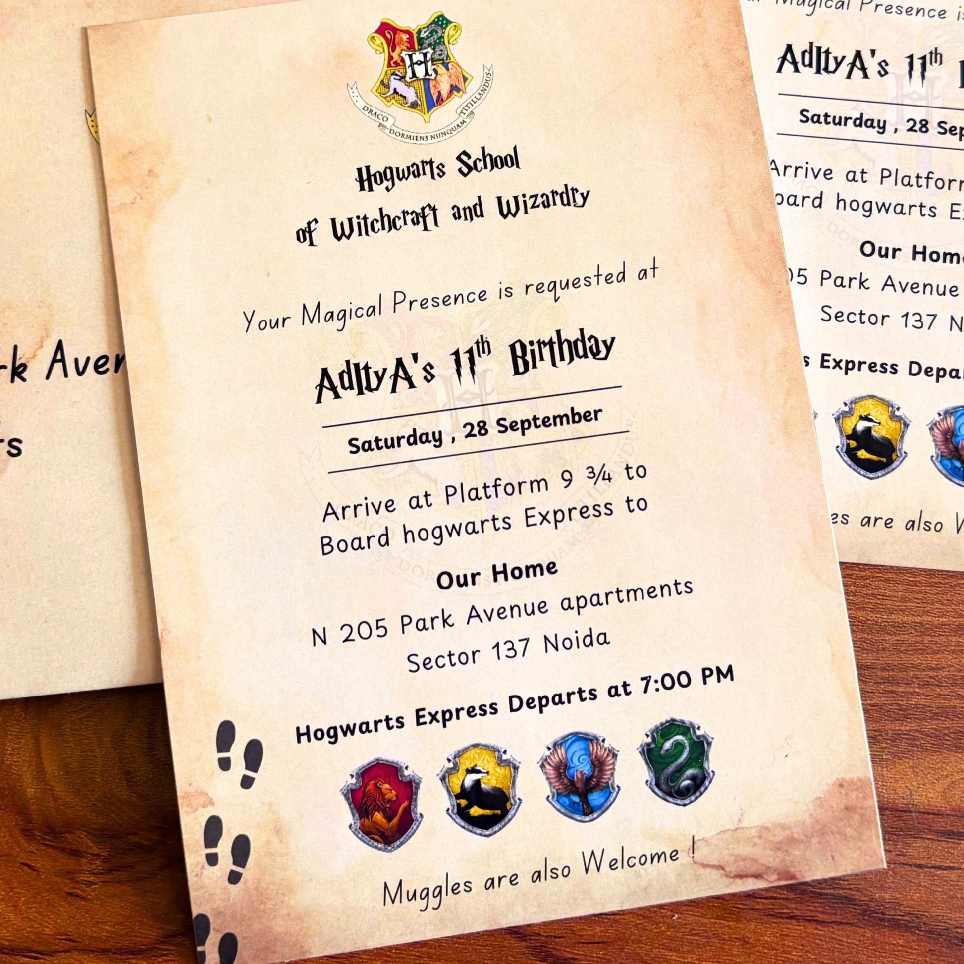 Personalized Hogwarts Theme Party Invitation Cards with Wax Seal - Happy Jugnu