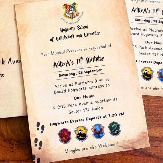 Personalized Hogwarts Theme Party Invitation Cards with Wax Seal - Happy Jugnu