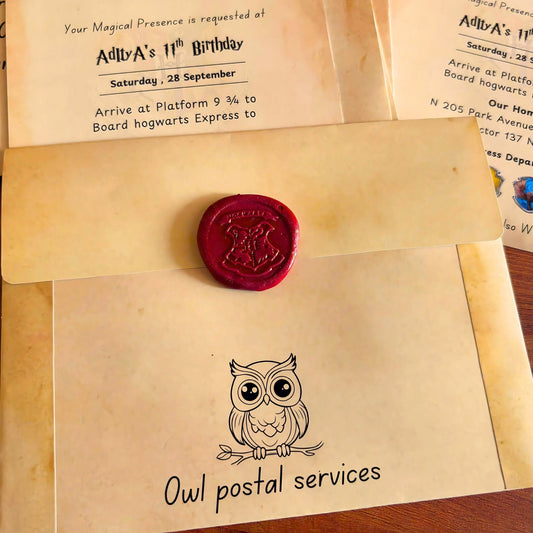 Personalized Hogwarts Theme Party Invitation Cards with Wax Seal - Happy Jugnu