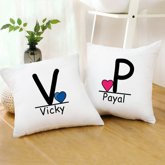 Personalized Name Couple Cushion With Filler - Happy Jugnu